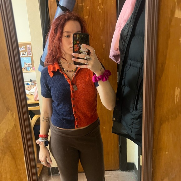 Navy and Red Button-Up Top - Picture 2 of 5